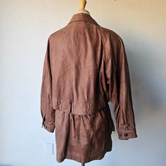 Vintage 80s Wilson’s Leather Adventure Bound Longline Brown Trench Jacket Small - Picture 6 of 14